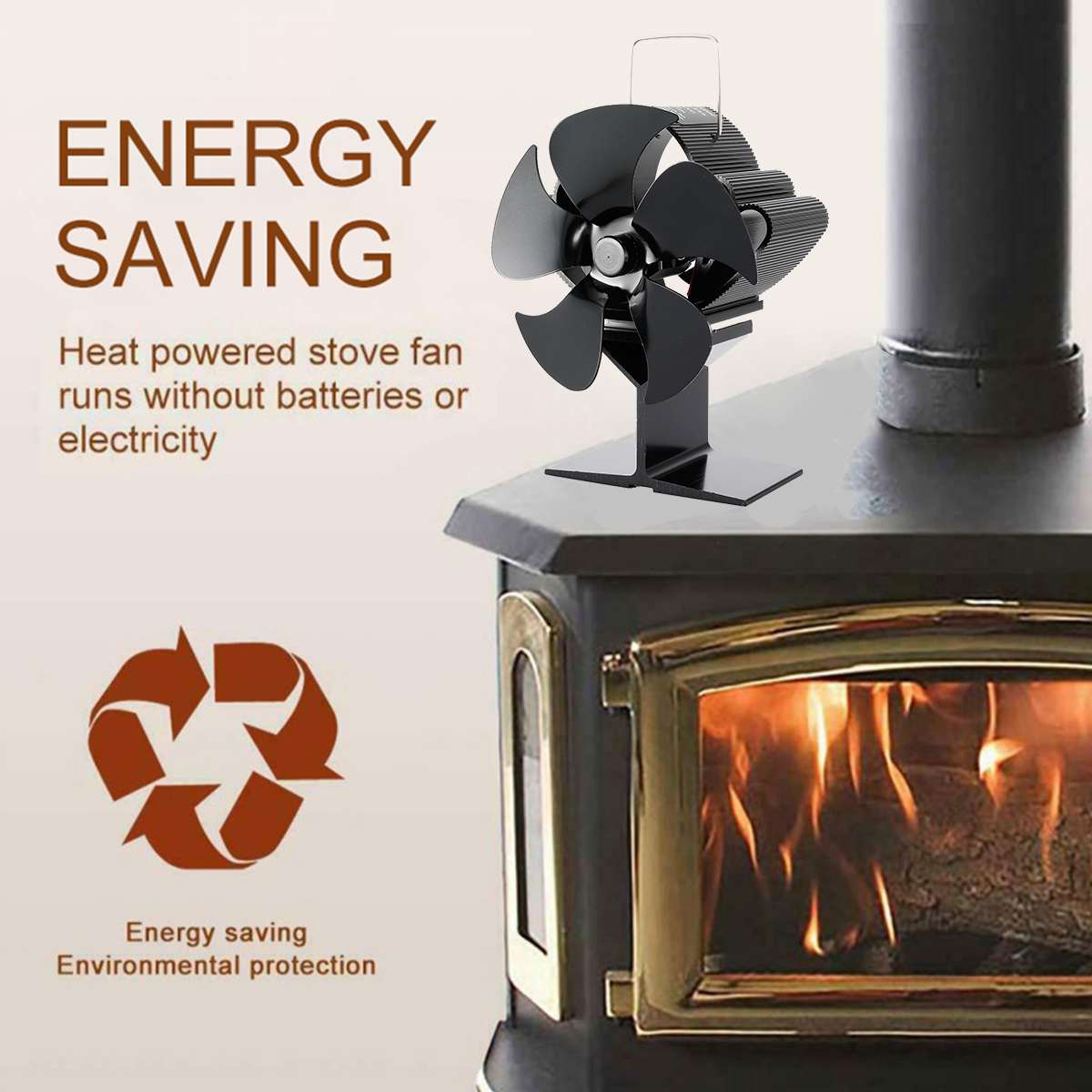 5-Blade Heat-Powered Stove Fan