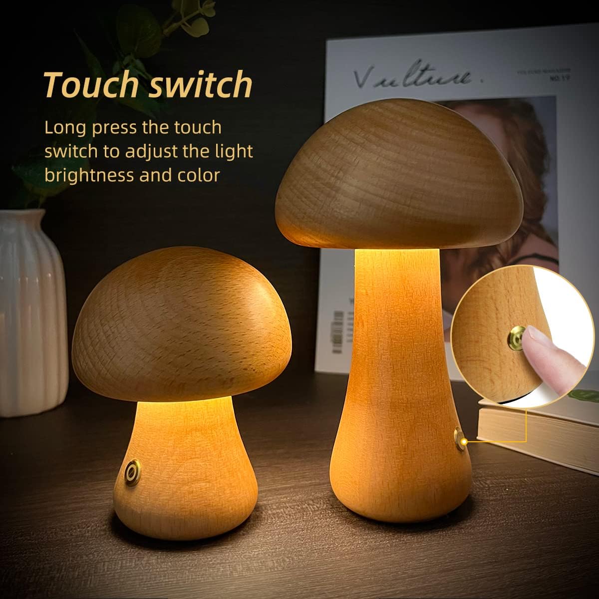Wooden Mushroom LED Night Light.